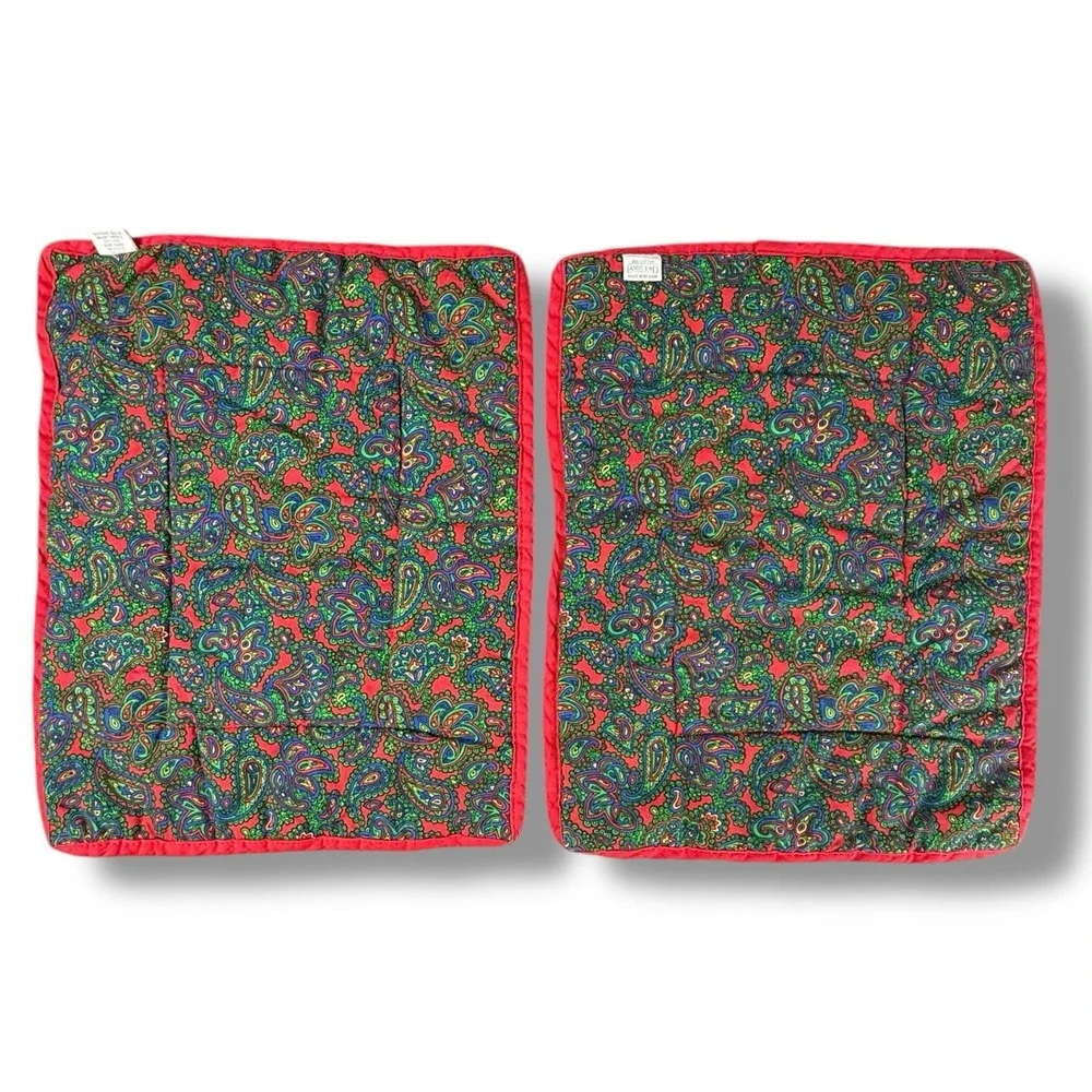 VTG Lands' End Coming Home Red & Green Paisley Placemats & Table Runner 6pc‎ Set